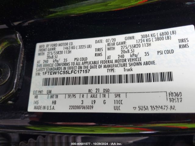 1FTEW1C55LFC17157 Ford F-150 Lariat