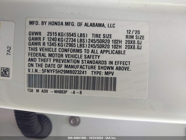 Honda Pilot 2wd Special Edition 2021 5FNYF5H29MB023241 Image 9