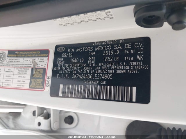 KIA RIO S 2020 3KPA24AD6LE274905 Image 9