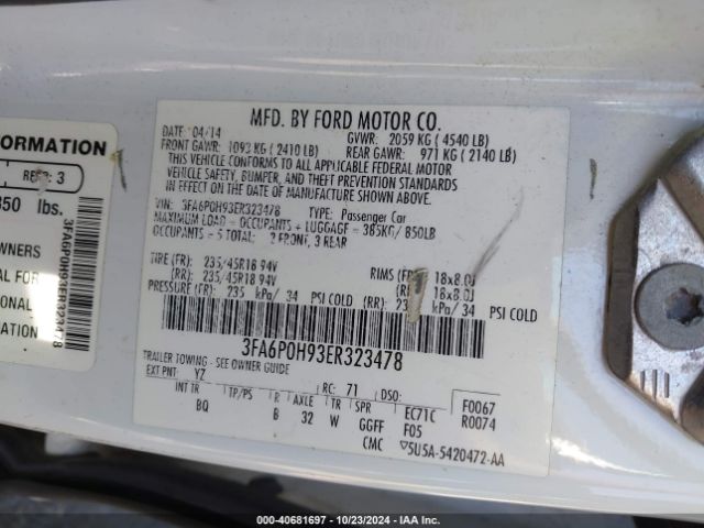3FA6P0H93ER323478 Ford FUSION SE