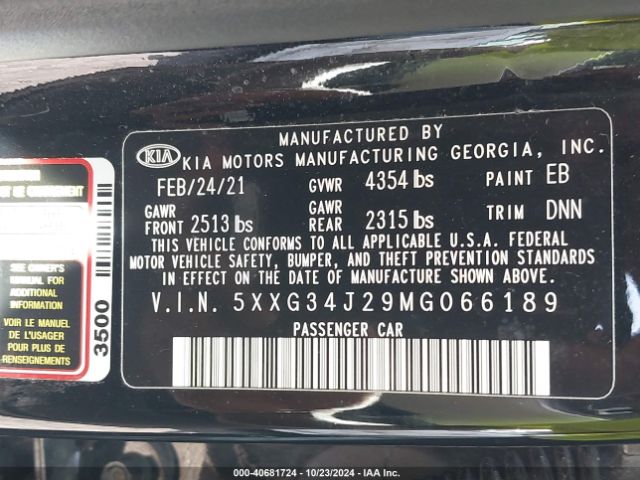 5XXG34J29MG066189 KIA K5 EX