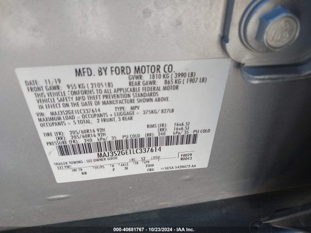 MAJ3S2GE1LC337614 Ford Ecosport Se