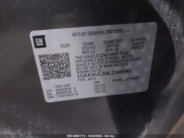 1GKKNULS8LZ169542 GMC Acadia Awd Slt
