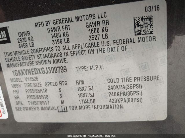 1GKKVNEDXGJ300799 GMC Acadia Sle-1