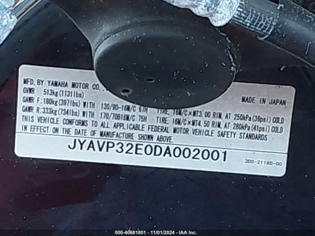 2013 YAMAHA XVS1300 JYAVP32E0DA002001 Photo 9