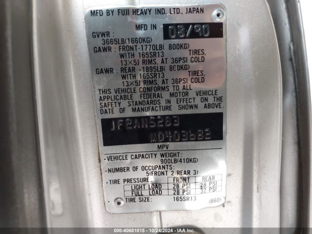 1991 SUBARU LOYALE JF2AN52B3MD403682 Photo 8