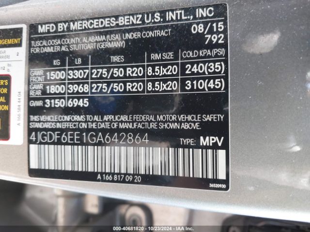 4JGDF6EE1GA642864 Mercedes-Benz Gl 450 4matic