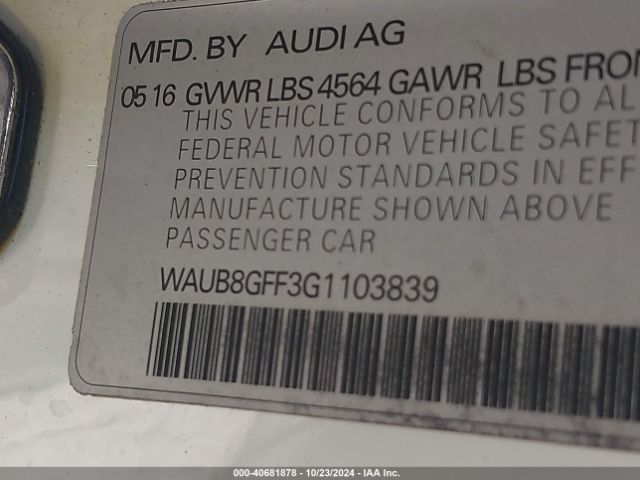 WAUB8GFF3G1103839 Audi A3 2.0t Premium