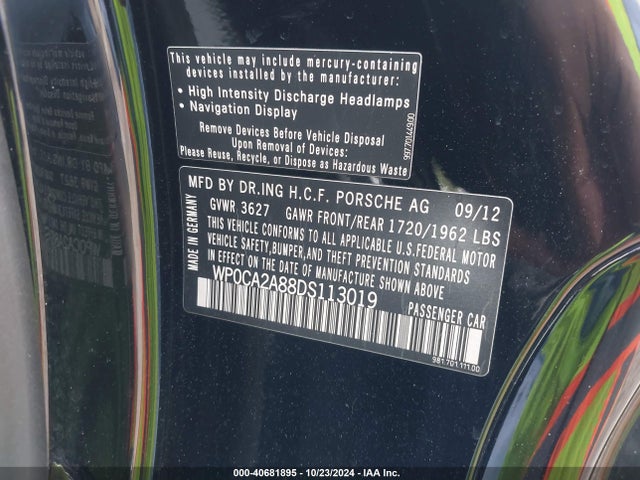 2013 PORSCHE BOXSTER WP0CA2A88DS113019 Photo 8