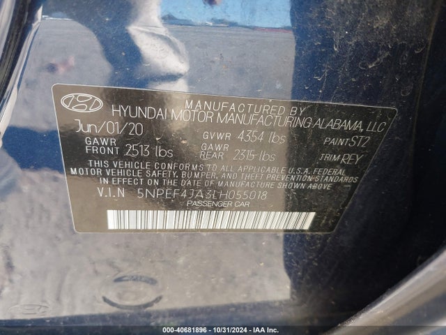 5NPEF4JA3LH055018 Hyundai SONATA SEL