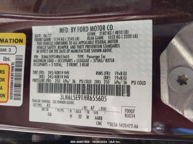 3LN6L5E91HR655605 Lincoln Mkz Reserve