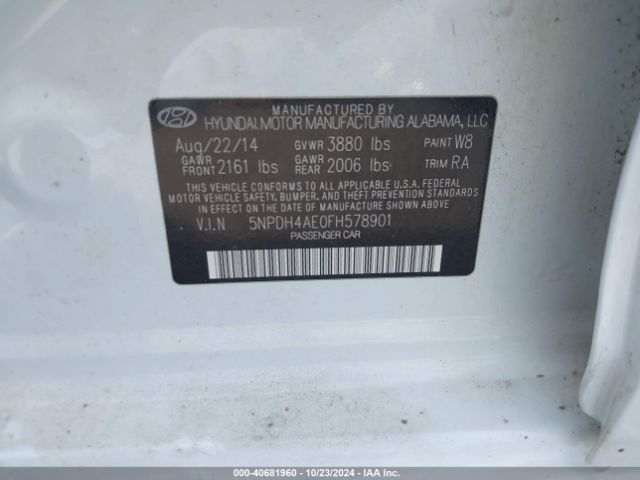 5NPDH4AE0FH578901 Hyundai ELANTRA SE