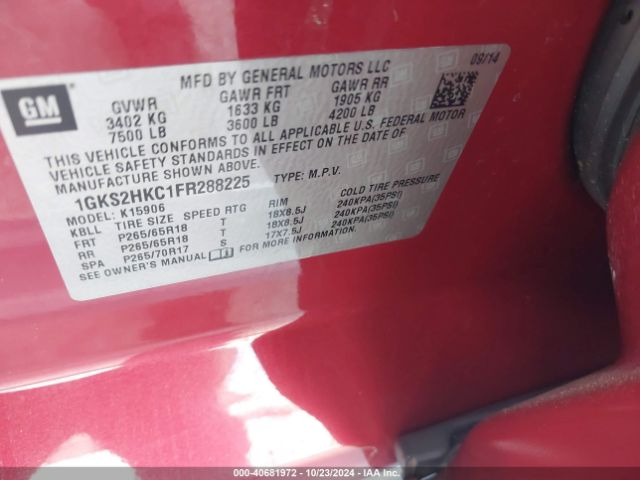 1GKS2HKC1FR288225 GMC Yukon Xl 1500 Slt