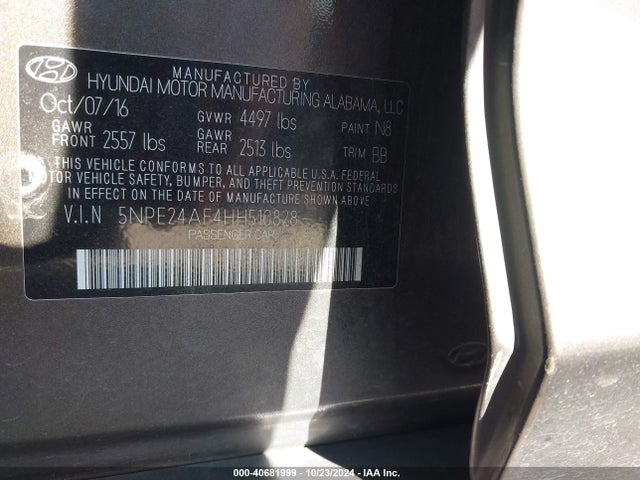 Hyundai Sonata 2017 5NPE24AF4HH510828 Image 9