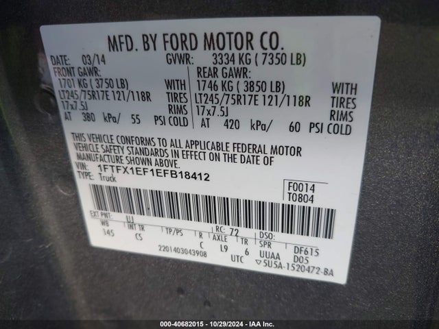 Ford F-150 Xl 2014 1FTFX1EF1EFB18412 Image 9
