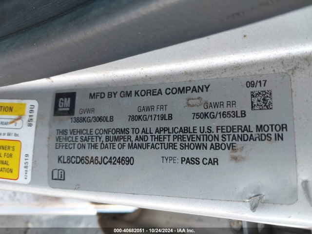 Chevrolet Spark 1lt Cvt 2018 KL8CD6SA6JC424690 Image 9