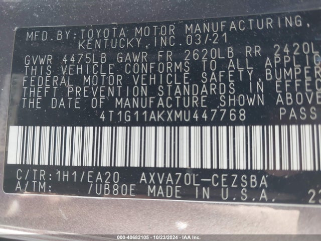 Toyota CAMRY SE 2021 4T1G11AKXMU447768 Image 9
