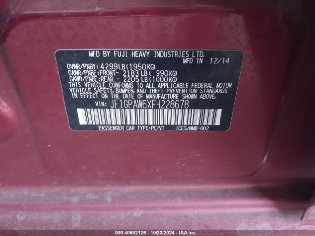 JF1GPAW6XFH228678 Subaru Impreza 2.0i Sport Limited