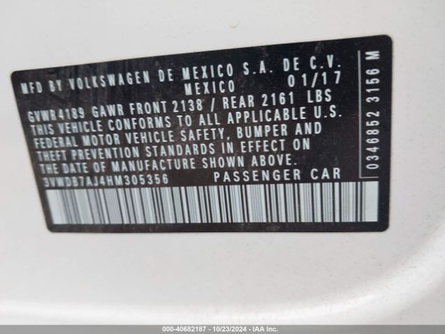 3VWDB7AJ4HM305356 Volkswagen Jetta 1.4t Se