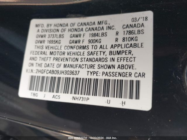2HGFC4B09JH303637 Honda Civic Lx-p