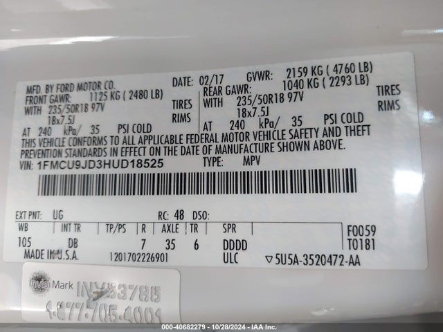 Ford Escape Titanium 2017 1FMCU9JD3HUD18525 Image 9