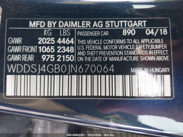 WDDSJ4GB0JN670064 Mercedes-Benz CLA 250 4MATIC