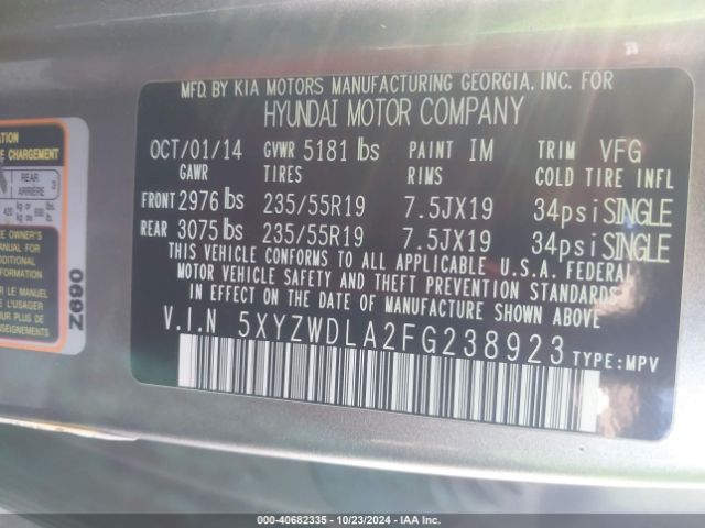 5XYZWDLA2FG238923 Hyundai Santa Fe Sport 2.0l Turbo