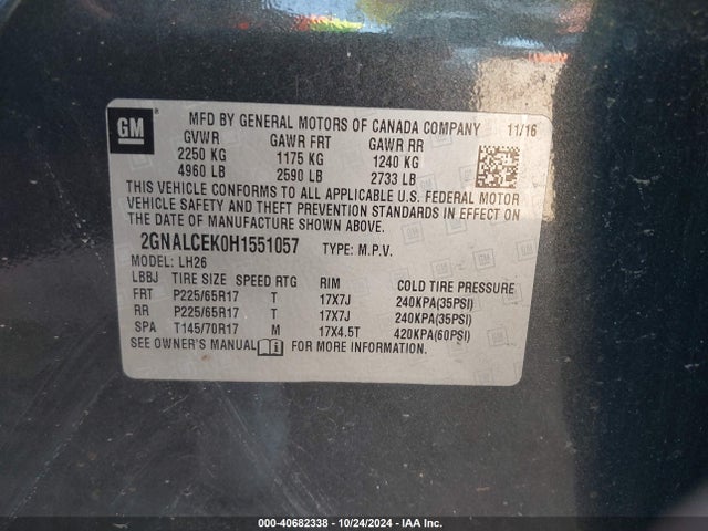 Chevrolet EQUINOX LT 2017 2GNALCEK0H1551057 Image 9