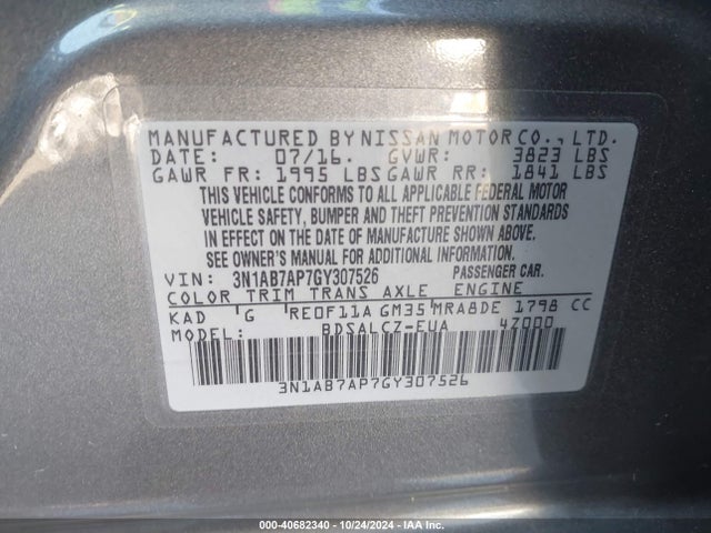 Nissan Sentra Fe+ S 2016 3N1AB7AP7GY307526 Image 9