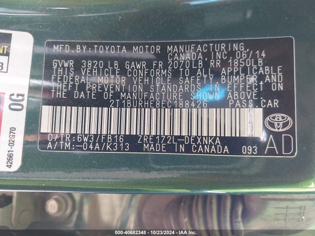 Toyota COROLLA LE 2014 2T1BURHE8EC188426 Image 9
