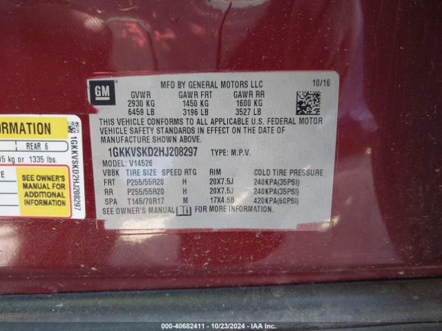1GKKVSKD2HJ208297 GMC Acadia Limited