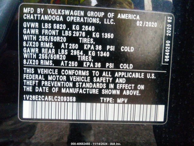 1V26E2CA5LC209358 Volkswagen Atlas Cross Sport 3.6l V6 Se W/technology/3.6l V6 Se W/technology R-line
