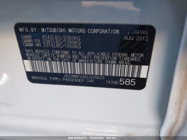 2013 MITSUBISHI LANCER EVOLUTION JA32W8FV5DU008620 Photo 8