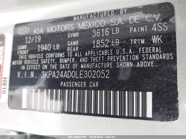 3KPA24AD0LE302052 KIA RIO S