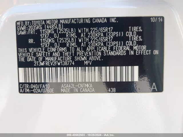 Toyota Rav4 Xle 2015 2T3WFREV2FW138774 Image 9
