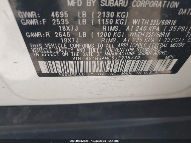 Subaru Outback 2.5i Limited 2018 4S4BSANC5J3205739 Image 9