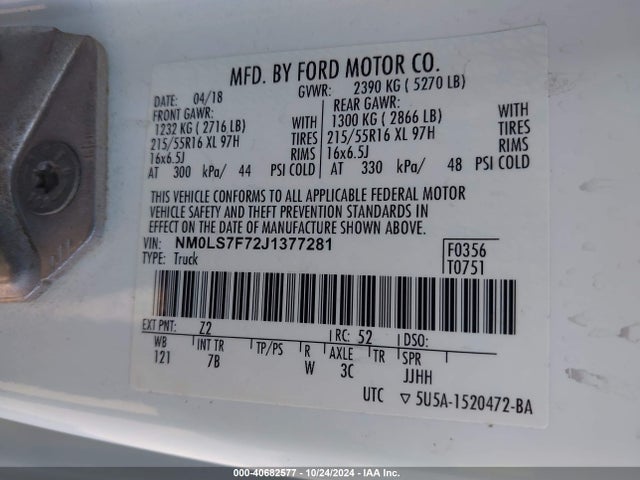 NM0LS7F72J1377281 Ford Transit Connect Xlt