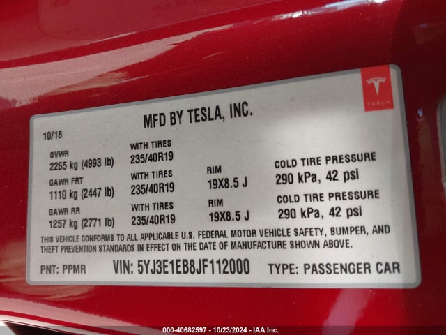 Tesla 2018 2018 5YJ3E1EB8JF112000 Image 9