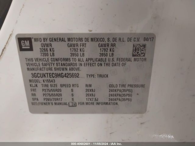3GCUKTEC9HG425692 Chevrolet Silverado 1500 High Country