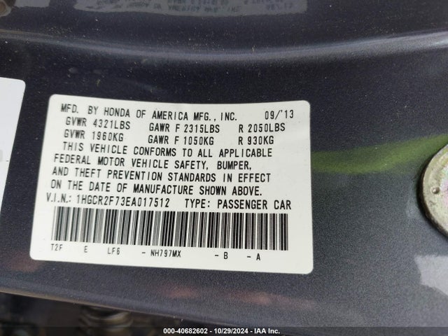 Honda ACCORD EX 2014 1HGCR2F73EA017512 Image 9