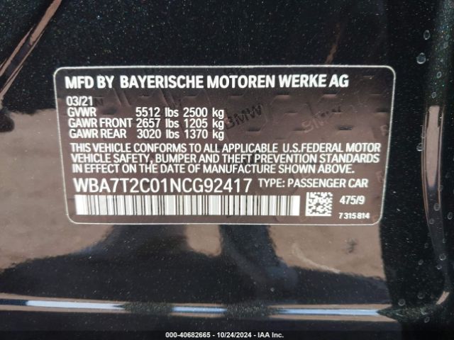 WBA7T2C01NCG92417 BMW 740 I