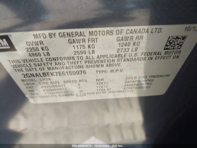 2GNALBEK7E6159976 Chevrolet EQUINOX 1LT