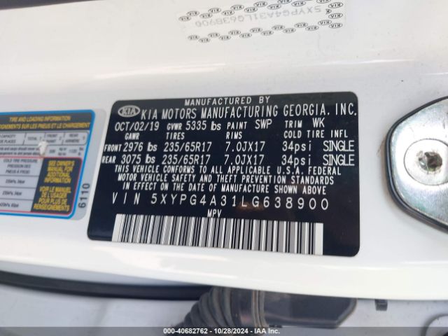 5XYPG4A31LG638900 KIA Sorento 2.4l L