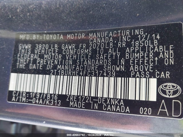 Toyota COROLLA LE 2015 2T1BURHE4FC317439 Image 9