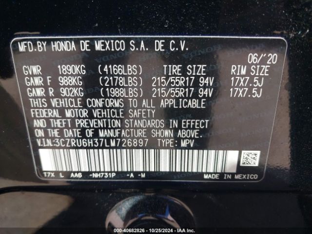 3CZRU6H37LM726897 Honda Hr-v Awd Lx