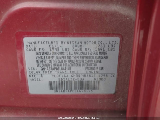 3N1AB7AP0EL644145 Nissan Sentra Fe+ S/fe+ Sv/s/sl/sr/sv