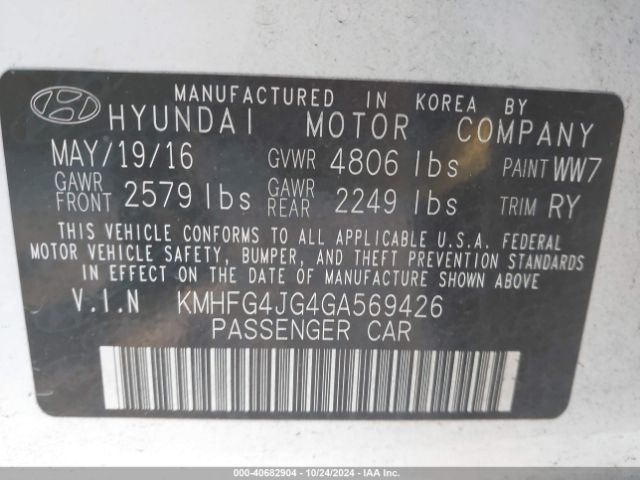 KMHFG4JG4GA569426 Hyundai Azera