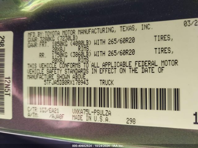 5TFJA5DB0RX178943 Toyota Tundra Limited