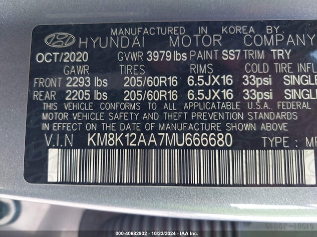 Hyundai Kona Se 2021 KM8K12AA7MU666680 Image 9