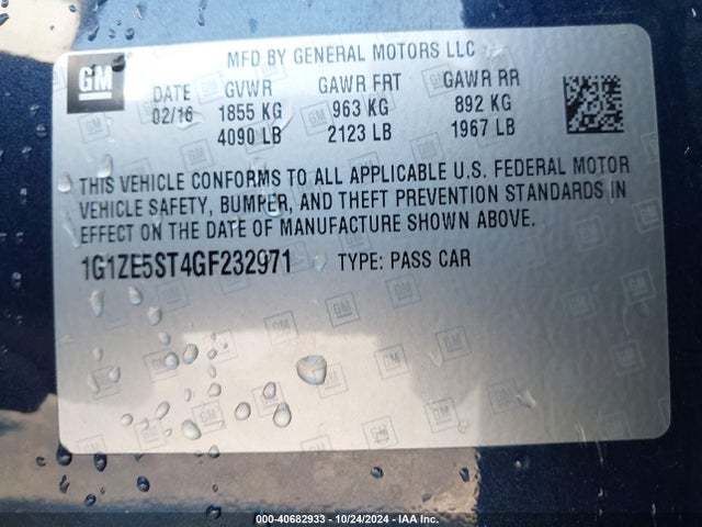 Chevrolet MALIBU 1LT 2016 1G1ZE5ST4GF232971 Image 9